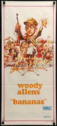 4k679 BANANAS Aust daybill 1972 great artwork of Woody Allen by E.C. Comics artist Jack Davis!