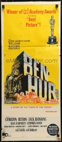 4k687 BEN-HUR Aust daybill R1960s Charlton Heston, William Wyler classic epic, cool chariot & title art!