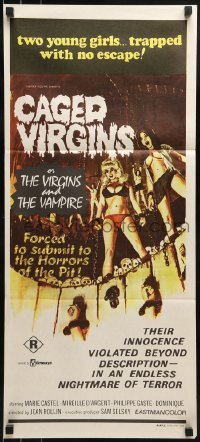 4k712 CAGED VIRGINS Aust daybill 1971 two sexy young girls trapped with no escape, great horror art