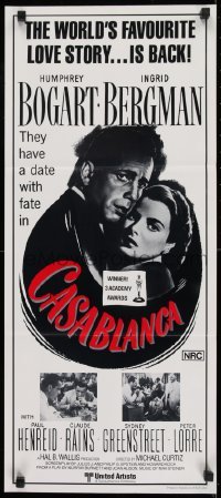 4k716 CASABLANCA Aust daybill R1980s Humphrey Bogart, Ingrid Bergman, Michael Curtiz classic!