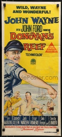 4k740 DONOVAN'S REEF Aust daybill 1963 John Ford, art of punching sailor John Wayne & Lee Marvin!
