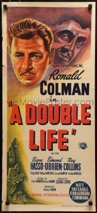 4k743 DOUBLE LIFE Aust daybill 1948 film noir, different art of Ronald Colman!