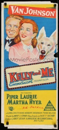 4k822 KELLY & ME Aust daybill 1958 art of Van Johnson, Piper Laurie, sexy Martha Hyer & dog!