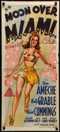 4k855 MOON OVER MIAMI Aust daybill 1941 different full-length art of Grable in short skirt, rare!
