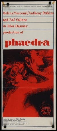 4k876 PHAEDRA Aust daybill 1962 artwork of sexy Melina Mercouri & Anthony Perkins, Jules Dassin!