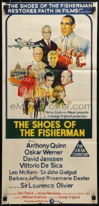 4k923 SHOES OF THE FISHERMAN Aust daybill 1969 Pope Anthony Quinn tries to prevent World War III!