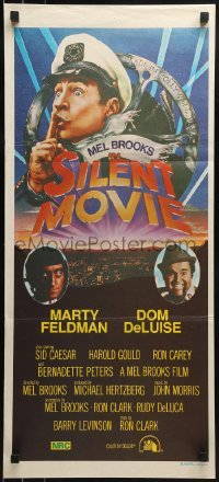 4k926 SILENT MOVIE Aust daybill 1976 Marty Feldman, Dom DeLuise, art of Mel Brooks by John Alvin!