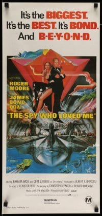 4k941 SPY WHO LOVED ME Aust daybill R1980s great art of Roger Moore as James Bond 007 by Bob Peak!