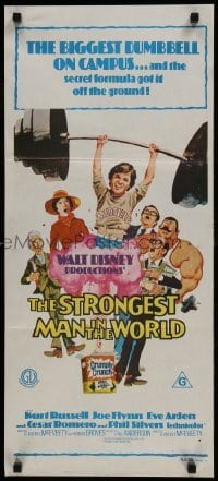 4k949 STRONGEST MAN IN THE WORLD Aust daybill 1975 Disney, art of teenage Kurt Russell & Joe Flynn!