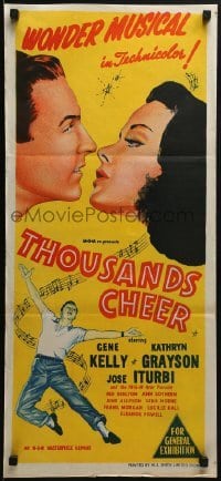 4k962 THOUSANDS CHEER Aust daybill R1950s art of Gene Kelly kissing Kathryn Grayson, all-star cast!