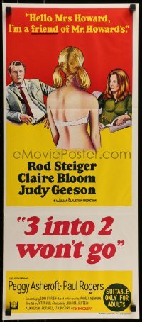 4k965 THREE INTO TWO WON'T GO Aust daybill 1969 Rod Steiger, Claire Bloom, Judy Geeson!