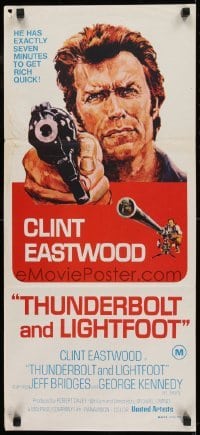 4k966 THUNDERBOLT & LIGHTFOOT Aust daybill 1974 art of Clint Eastwood with guns by Ken Barr!