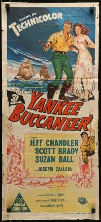 4k996 YANKEE BUCCANEER Aust daybill 1952 different art of pirate Jeff Chandler & sexy Suzan Ball!