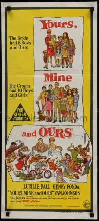 4k999 YOURS, MINE & OURS Aust daybill 1968 art of Henry Fonda, Lucy Ball & their 18 kids!