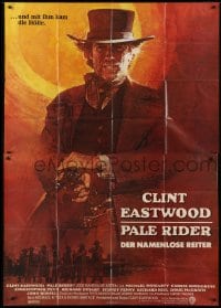 4k195 PALE RIDER German 2p 1985 great HUGE artwork of cowboy Clint Eastwood by David Grove!