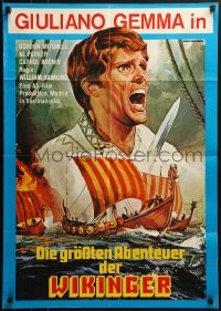 4k263 ERIK THE VIKING German 1968 cool different artwork of vikings on longship at sea by Piovano!