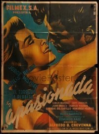 4k069 APASIONADA Mexican poster 1952 romantic art of Jorge Mistral & Leticia Palma by Moffitt!