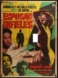 4k077 ESPOSAS INFIELES Mexican poster 1956 silkscreen art of sexy woman & smoking hand!