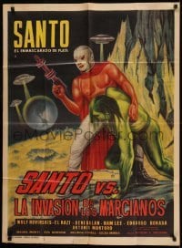 4k085 SANTO VS. LA INVASION DE LOS MARCIANOS Mexican poster 1967 masked wrestler in space!