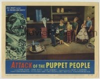 4p055 ATTACK OF THE PUPPET PEOPLE LC #4 1958 great image of six tiny people by giant plate & tools!