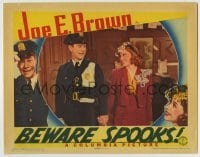 4p076 BEWARE SPOOKS LC 1939 police officer Joe E. Brown holding hands with pretty Mary Carlisle!