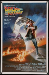 4r617 BACK TO THE FUTURE studio style 1sh 1985 art of Michael J. Fox & Delorean by Drew Struzan!