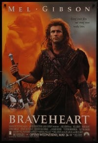 4r649 BRAVEHEART advance DS 1sh 1995 cool image of Mel Gibson as William Wallace!