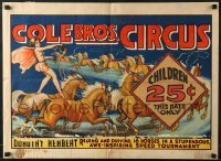 4r006 COLE BROS. CIRCUS: DOROTHY HERBERT 21x28 circus poster 1940s standing on galloping horses!