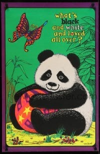 4r572 WHAT'S BLACK & WHITE & LOVED ALL OVER silkscreen 23x35 commercial poster 1973 panda by Stewart!