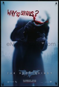 4r679 DARK KNIGHT teaser DS 1sh 2008 cool image of Heath Ledger as the Joker, why so serious?