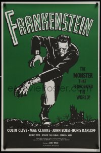 4r553 FRANKENSTEIN commercial 26x40 1990s Karloff as the monster from 1960s re-release one sheet!