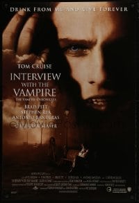4r759 INTERVIEW WITH THE VAMPIRE advance DS 1sh 1994 close up of fanged Tom Cruise, Brad Pitt!