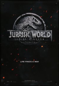 4r775 JURASSIC WORLD: FALLEN KINGDOM teaser DS 1sh 2018 classic T-Rex logo, life finds a way!