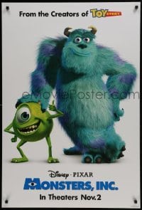 4r837 MONSTERS, INC. advance DS 1sh 2001 Nov 2 style, Disney & Pixar computer animated CGI cartoon!