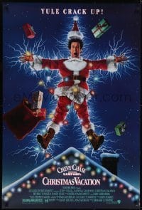 4r846 NATIONAL LAMPOON'S CHRISTMAS VACATION DS 1sh 1989 Consani art of Chevy Chase, yule crack up!