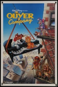 4r851 OLIVER & COMPANY 1sh 1988 art of Walt Disney cats & dogs in New York City by Bill Morrison!