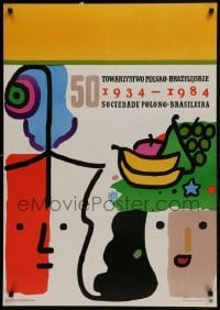 4r160 50 TOWARZYSTWO POLSKO-BRAZYLIJSKIE Polish 26x37 1984 colorful art by Jan Mlodozeniec!
