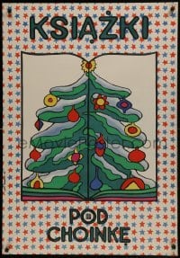 4r170 KSIAZKI POD CHOINKE Polish 27x39 1974 wild, different Jan Sawka art of a Christmas tree!
