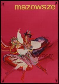 4r173 MAZOWSZE Polish 27x39 1970s cool and colorful Waldemar Kalczynska art of dancers!