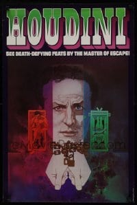 4r339 BOB PEAK 20x30 special poster 1976 artwork of Houdini performing different magic acts!