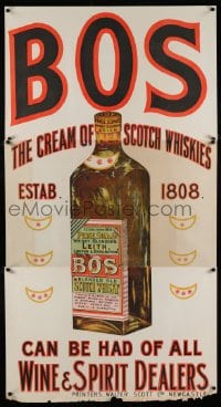 4r069 BOS 35x66 English advertising poster 1930s stone litho of bottle of cream of Scotch whiskies!