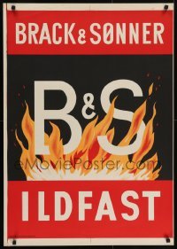 4r057 BRACK & SONNER 25x36 Danish advertising poster 1940s cool art of the logo in flames!