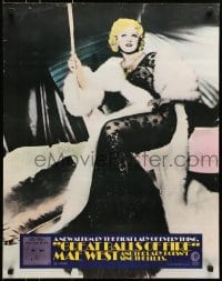 4r252 MAE WEST 22x28 music poster 1973 sexy seated full-length in white fur coat & jewelry!