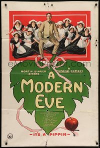 4r022 MODERN EVE 28x42 stage poster 1915 Tracy Elbert and cast, apple, fig leaf, it's a pippin!