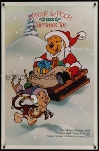 4r470 WINNIE THE POOH & CHRISTMAS TOO tv poster 1991 great image of him as Santa with Piglet!