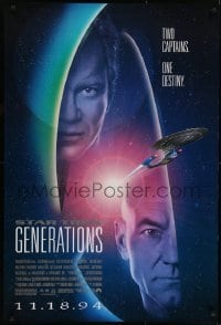 4r938 STAR TREK: GENERATIONS advance 1sh 1994 Stewart as Picard & Shatner as Kirk, two captains!