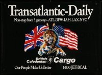4r105 BRITISH CALEDONIAN TRANSATLANTIC DAILY 26x36 travel poster 1980 great Langford art of lion!