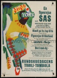 4r113 EN FLYVEREJSE MED SAS 24x34 Danish travel poster 1960s Erik Nordgreen art of dancer!