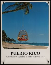 4r109 PUERTO RICO travel poster 1970s image of sexy woman in hanging chair on beach!