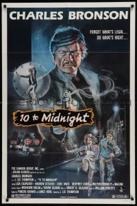 4s205 10 TO MIDNIGHT 1sh 1983 cool action art of detective Charles Bronson, forget what's legal!